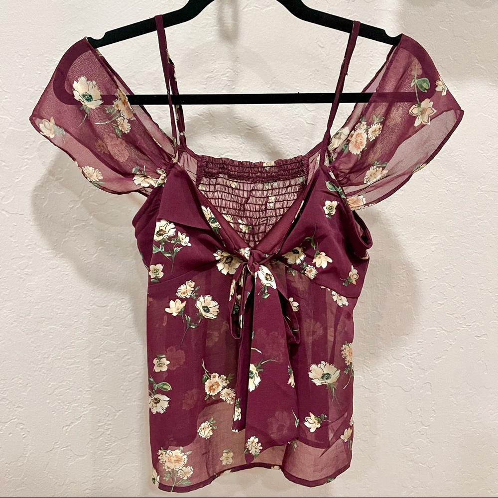 Forever 21 Purple Floral Off Shoulder Tank Top (Small)
